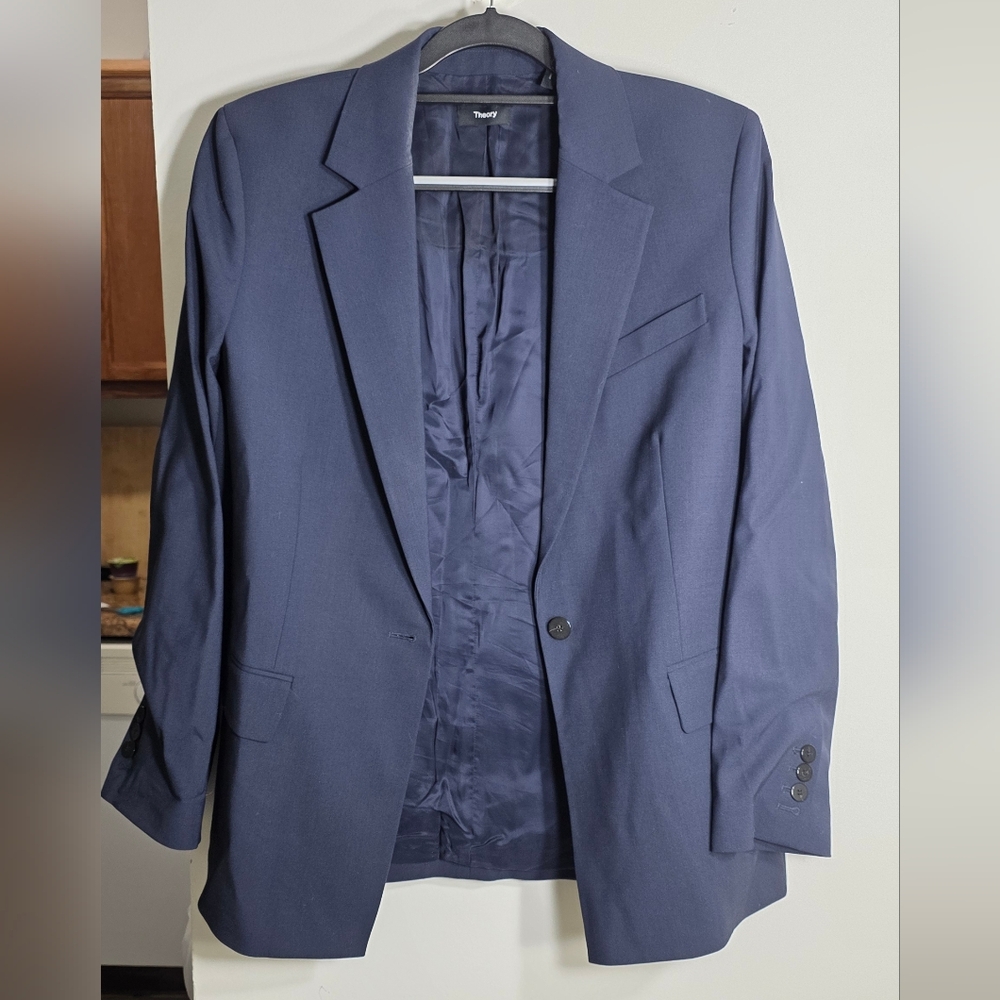 Theory Navy Single-Button Blazer - image 6